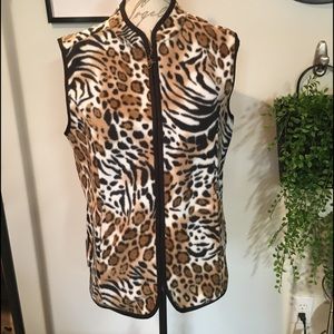 Susan Graver Sleeveless Animal Print Vest Pockets Size Medium